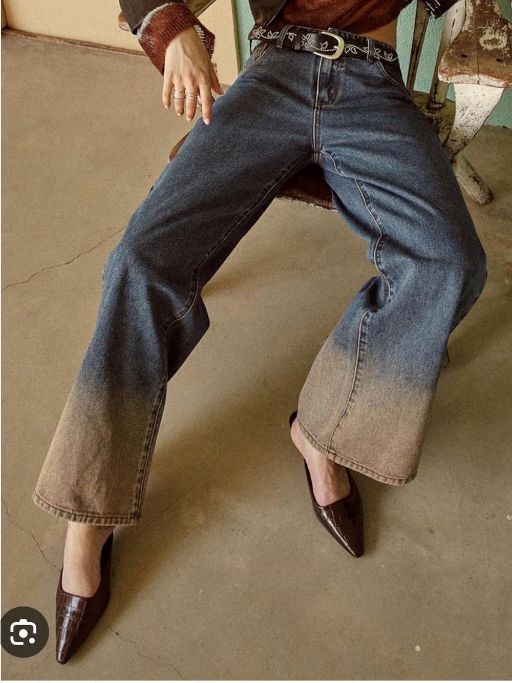 Cider Blue-to-Tan Ombre Wide-Leg Jeans
